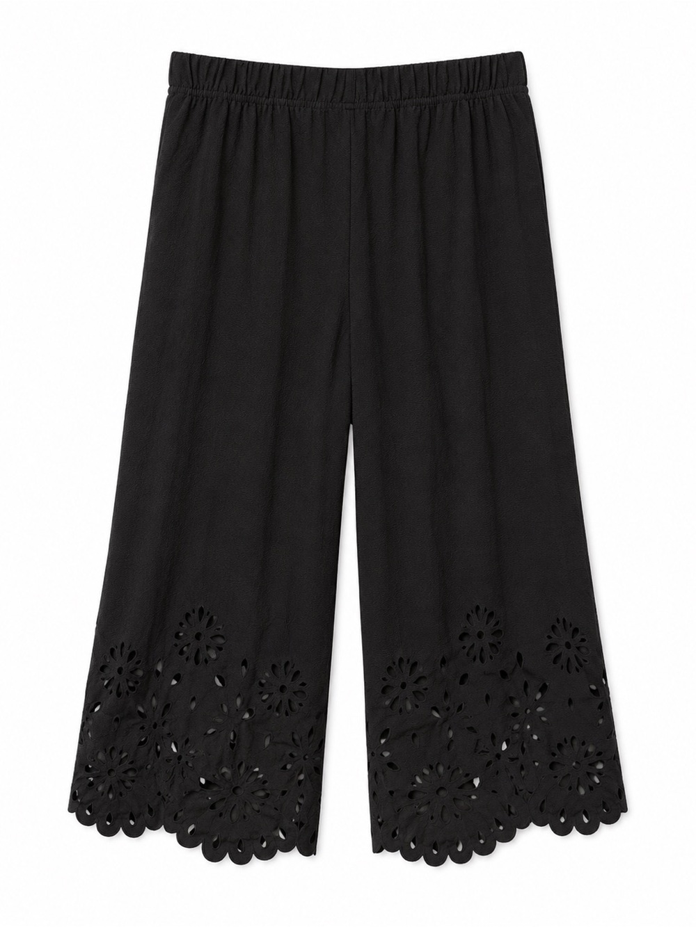 Black Eyelet Wide-Leg Cropped Pants